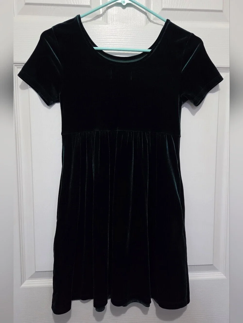 Old Navy Girls Dark Green Velvet Short-Sleeve Dress Size Large 10/12 Y2k Holiday